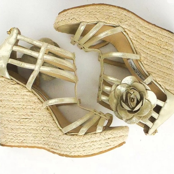 JIMMY CHOO Diosa 130 twisted leather wedge sandals | THE OUTNET Jimmy Choo Wedges - Sandals